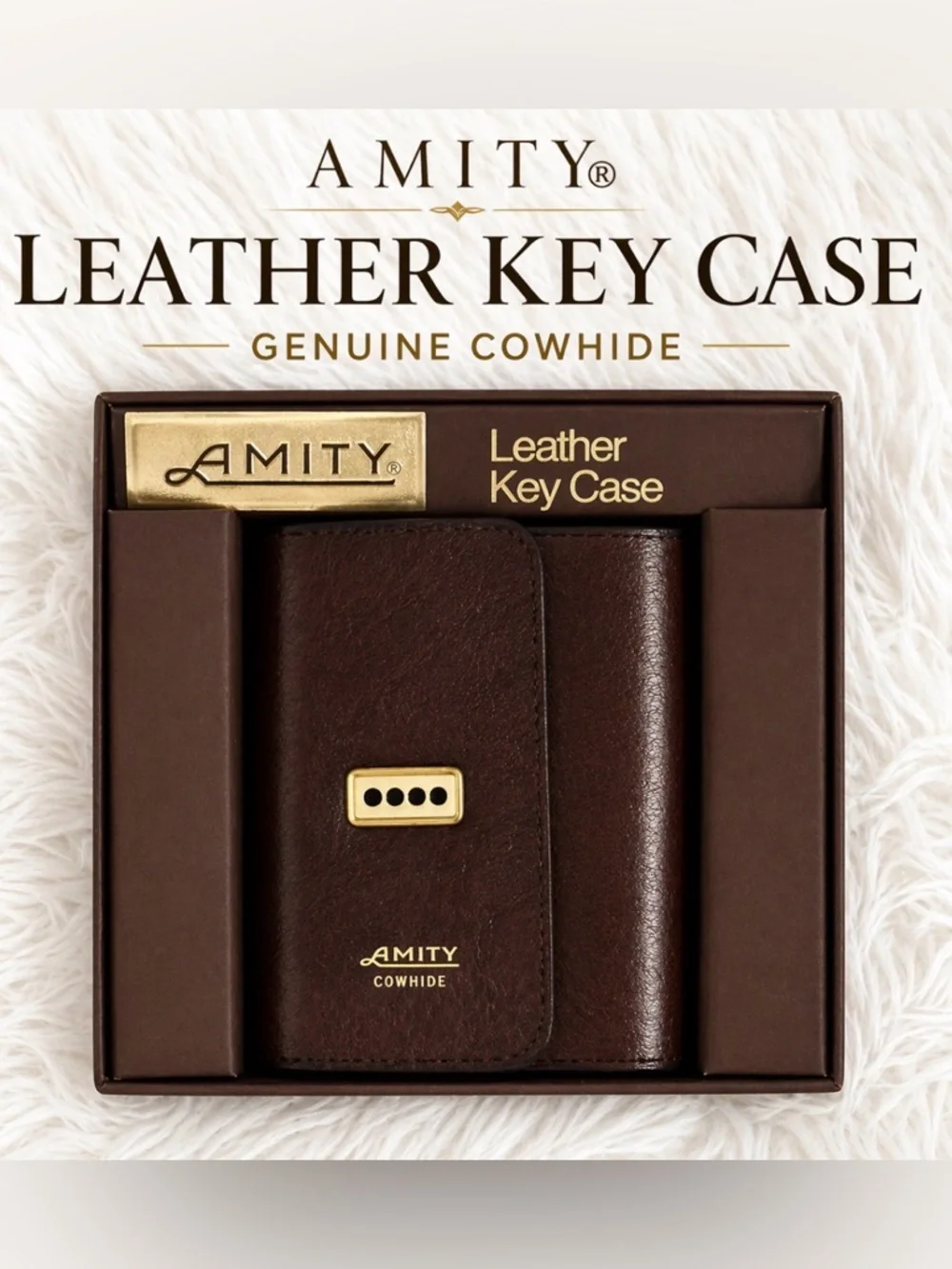 NEW Amity Leather Key Case Brown Cowhide Vintage Key Holder w/ Box